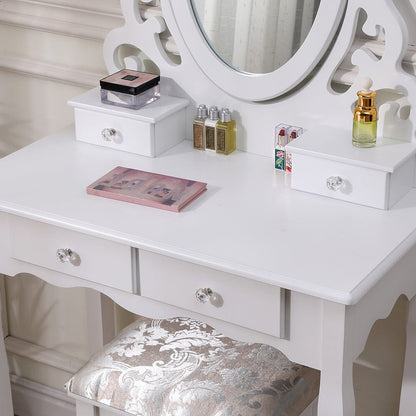 75cm W White Makeup Vanity Desk with Mirror and Stool - House Comfort