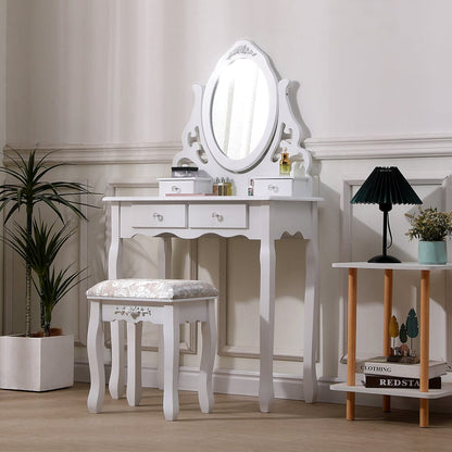75cm W White Makeup Vanity Desk with Mirror and Stool - House Comfort