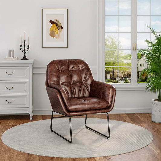 75cm Wide Faux Leather Armchair Double Layer Padded Occasional Chair - House Comfort