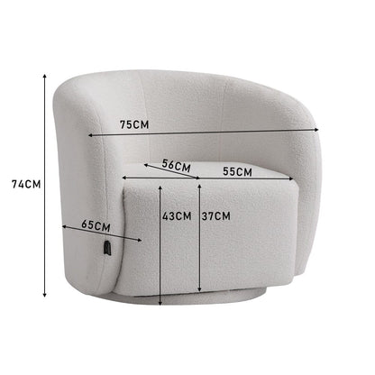 75cm Wide White Single Sofa Swivel Tub Chair Upholstered - House Comfort