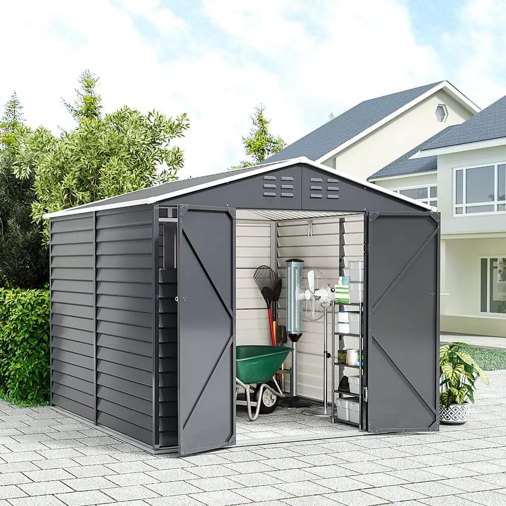 7×8 ft Charcoal Steel Tool Shed with Front Windows and Ventilation - House Comfort