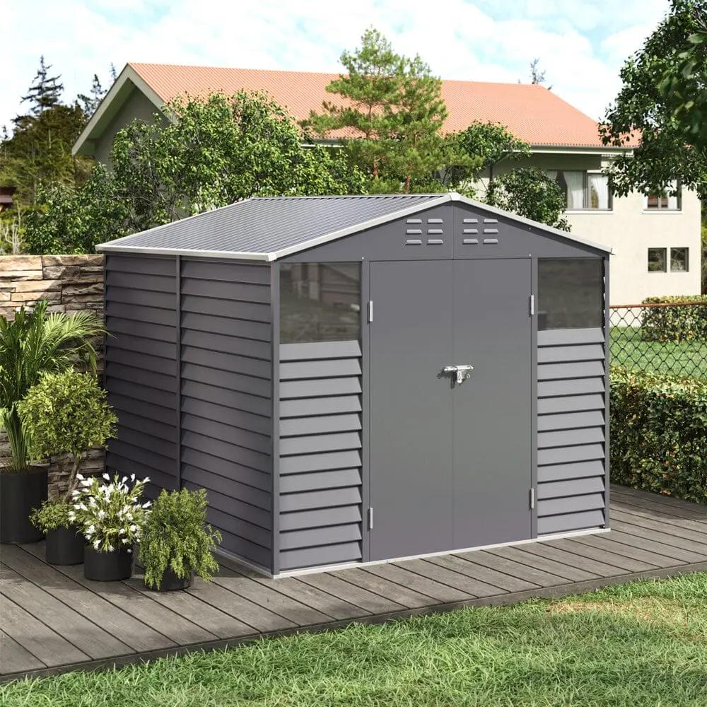 7×8 ft Charcoal Steel Tool Shed with Front Windows and Ventilation - House Comfort