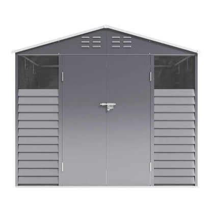 7×8 ft Charcoal Steel Tool Shed with Front Windows and Ventilation - House Comfort