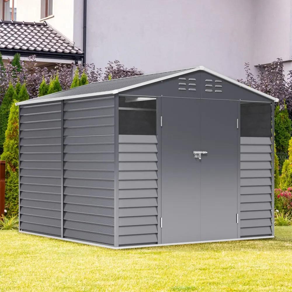 7×8 ft Charcoal Steel Tool Shed with Front Windows and Ventilation - House Comfort
