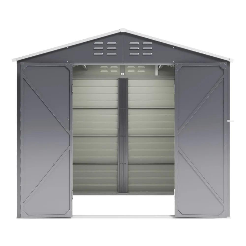 7×8 ft Charcoal Steel Tool Shed with Front Windows and Ventilation - House Comfort