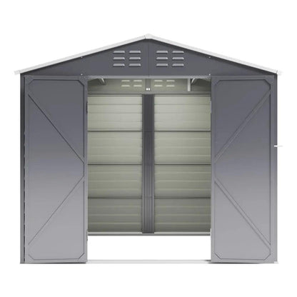 7×8 ft Charcoal Steel Tool Shed with Front Windows and Ventilation - House Comfort