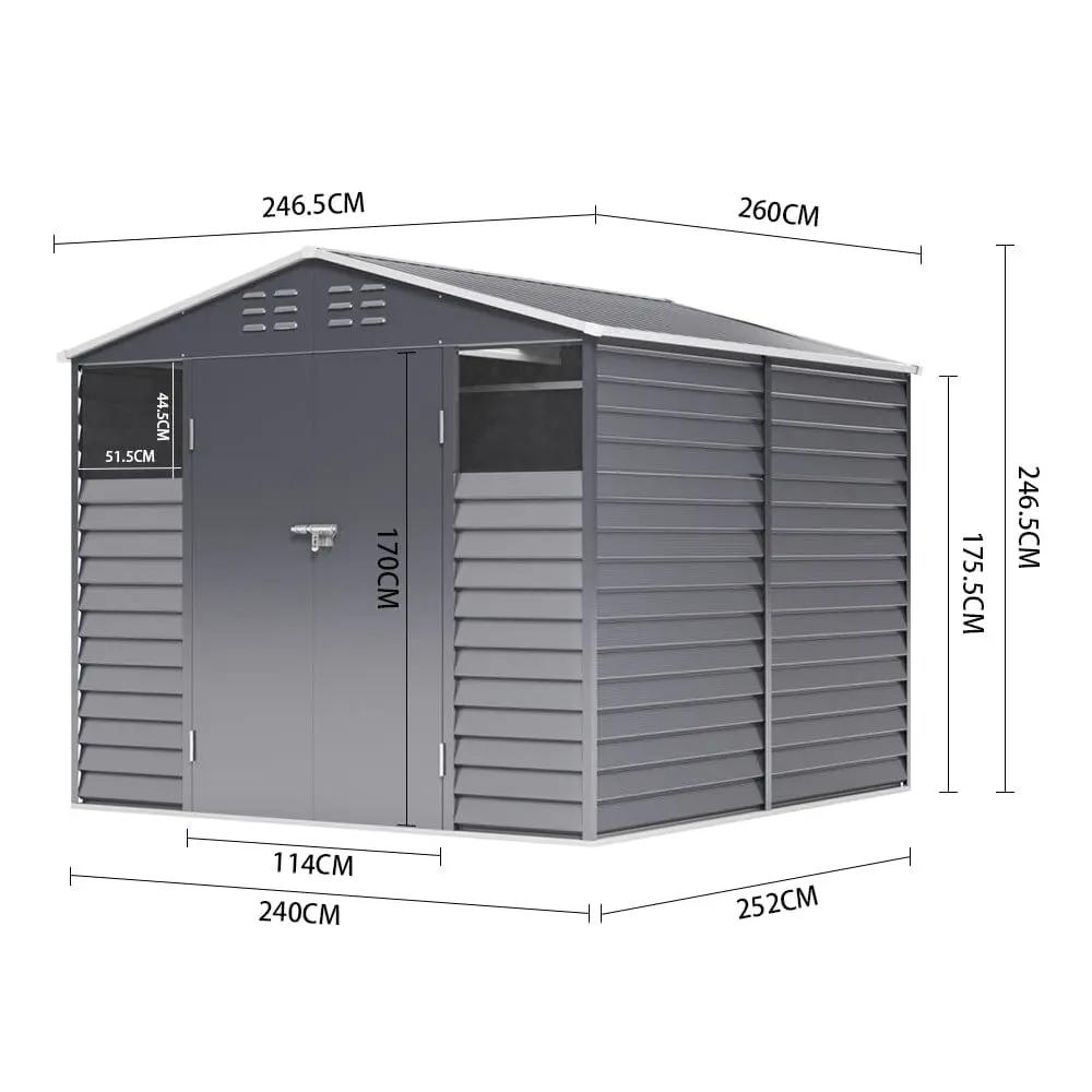 7×8 ft Charcoal Steel Tool Shed with Front Windows and Ventilation - House Comfort