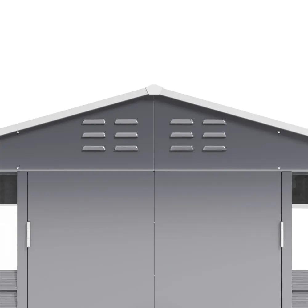 7×8 ft Charcoal Steel Tool Shed with Front Windows and Ventilation - House Comfort