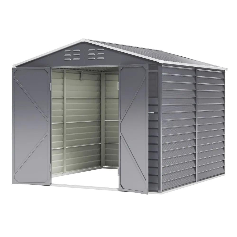 7×8 ft Charcoal Steel Tool Shed with Front Windows and Ventilation - House Comfort