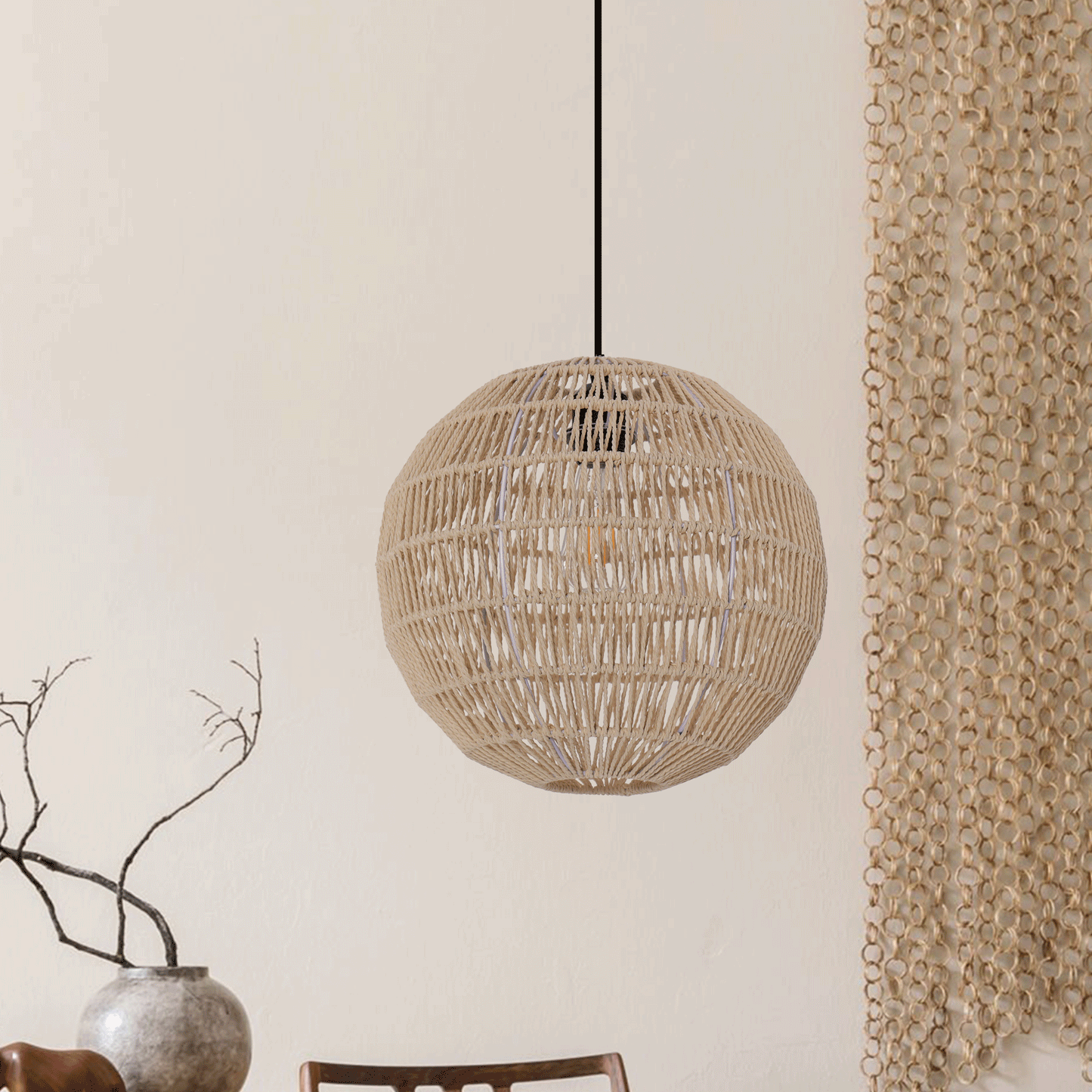 Lightsin Round Cotton Rope Pendant Light – Handwoven Ceiling Pendant for Living Room, Dining Room & Kitchen Velora Boutique