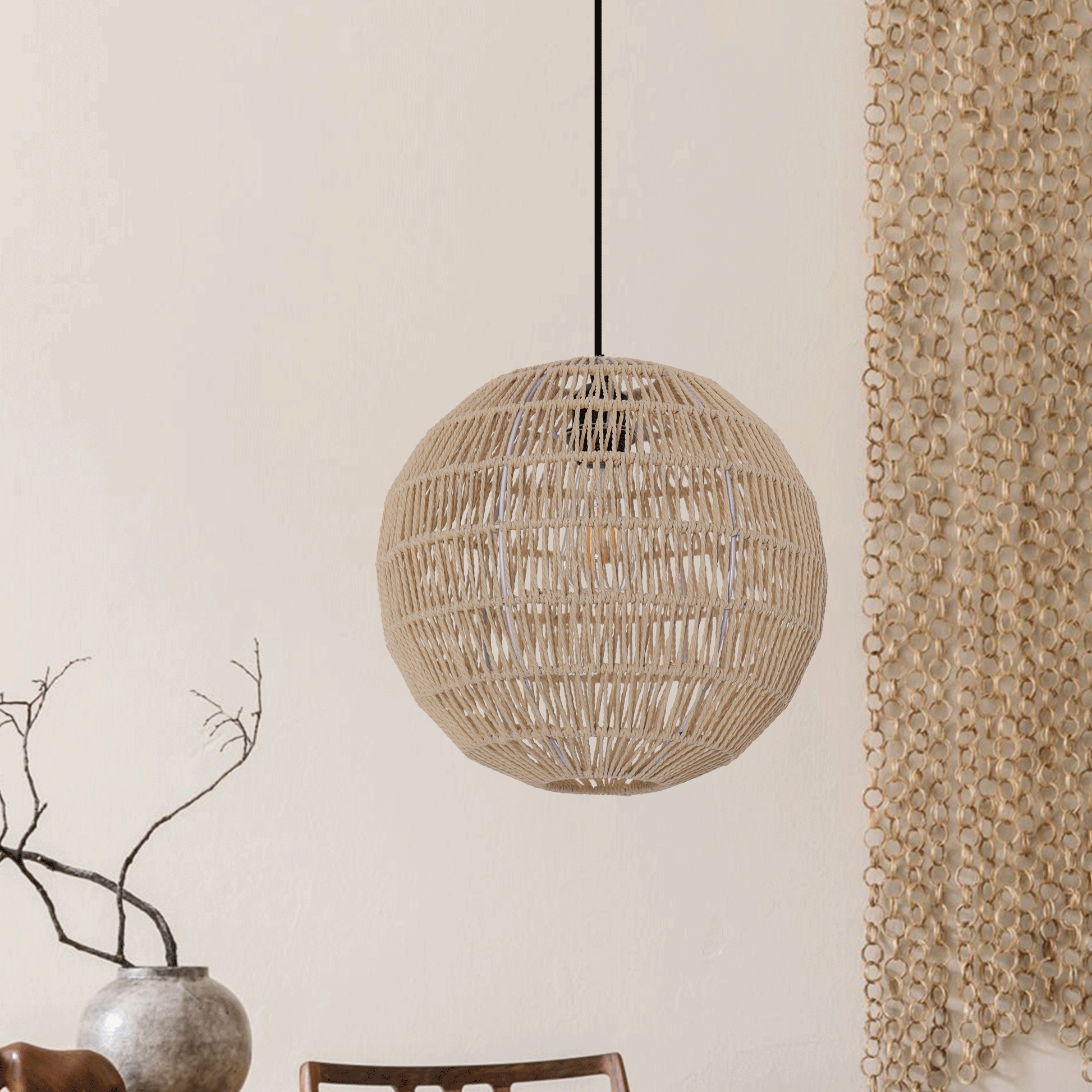 Lightsin Round Cotton Rope Pendant Light – Handwoven Ceiling Pendant for Living Room, Dining Room & Kitchen Velora Boutique