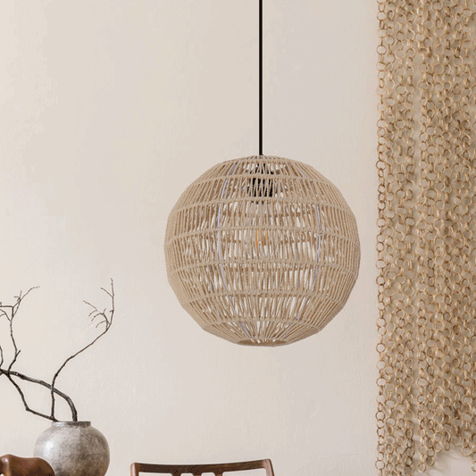 Lightsin Round Cotton Rope Pendant Light – Handwoven Ceiling Pendant for Living Room, Dining Room & Kitchen Velora Boutique
