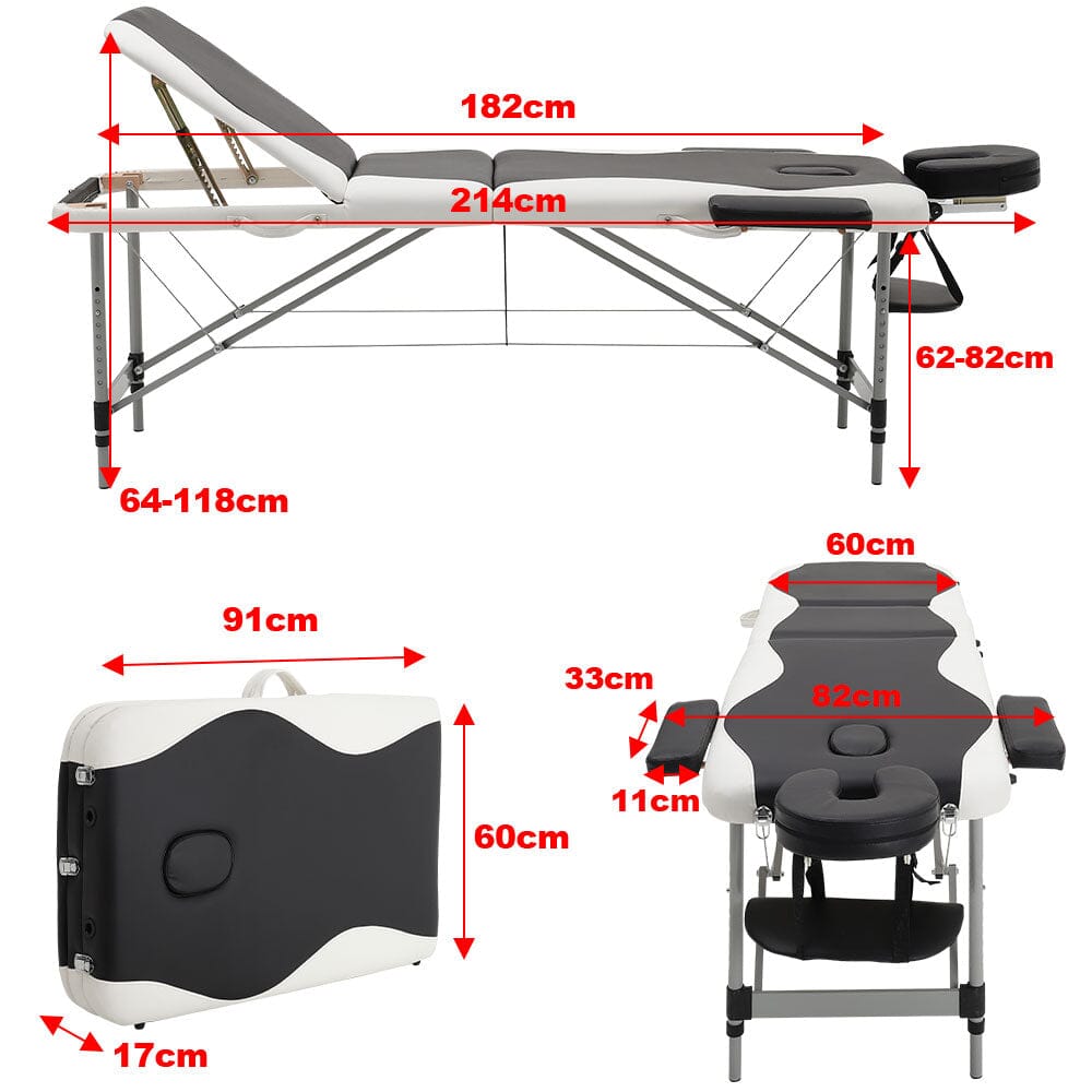 7ft W Black and White Leather Upholstered Adjustable Massage Bed - House Comfort