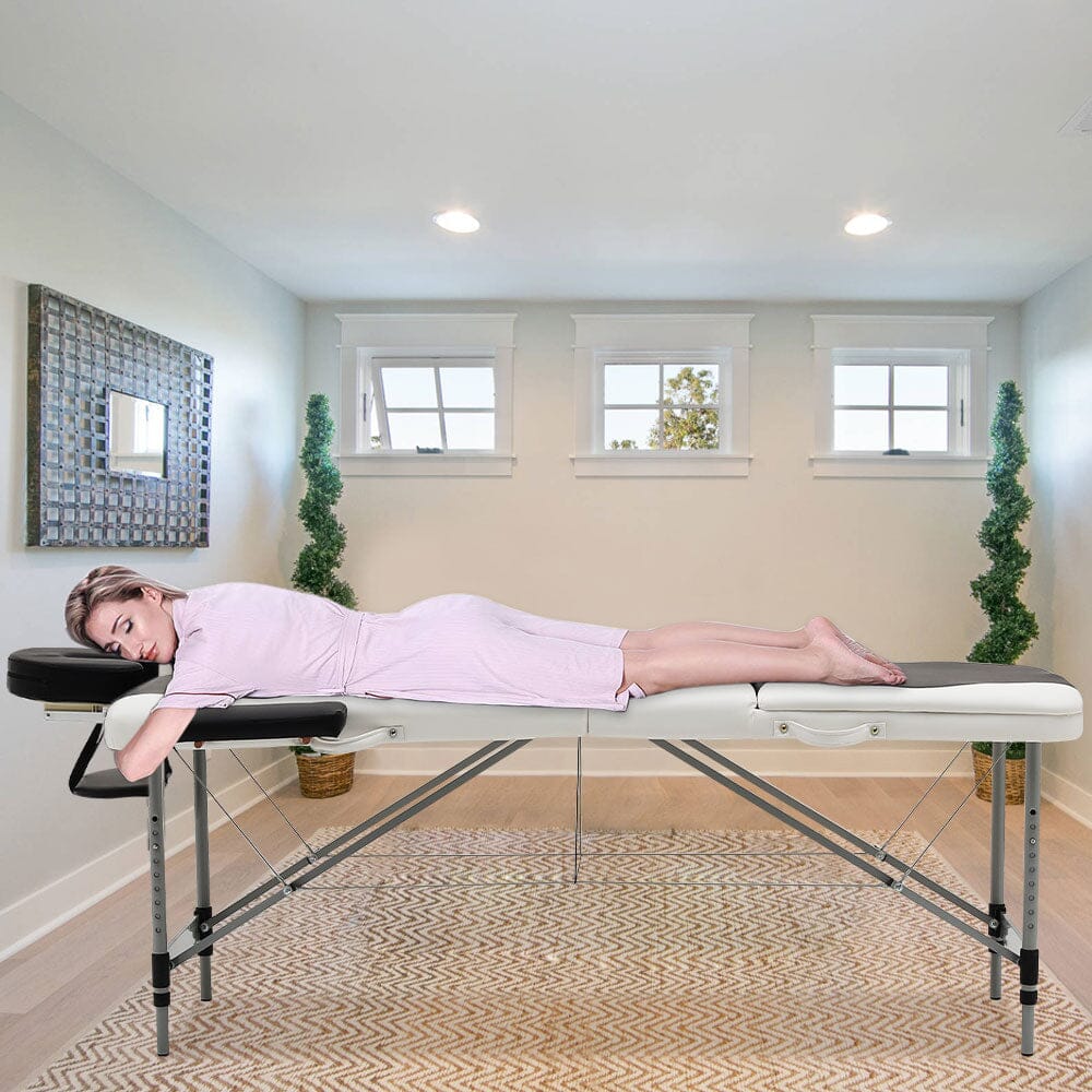 7ft W Black and White Leather Upholstered Adjustable Massage Bed - House Comfort