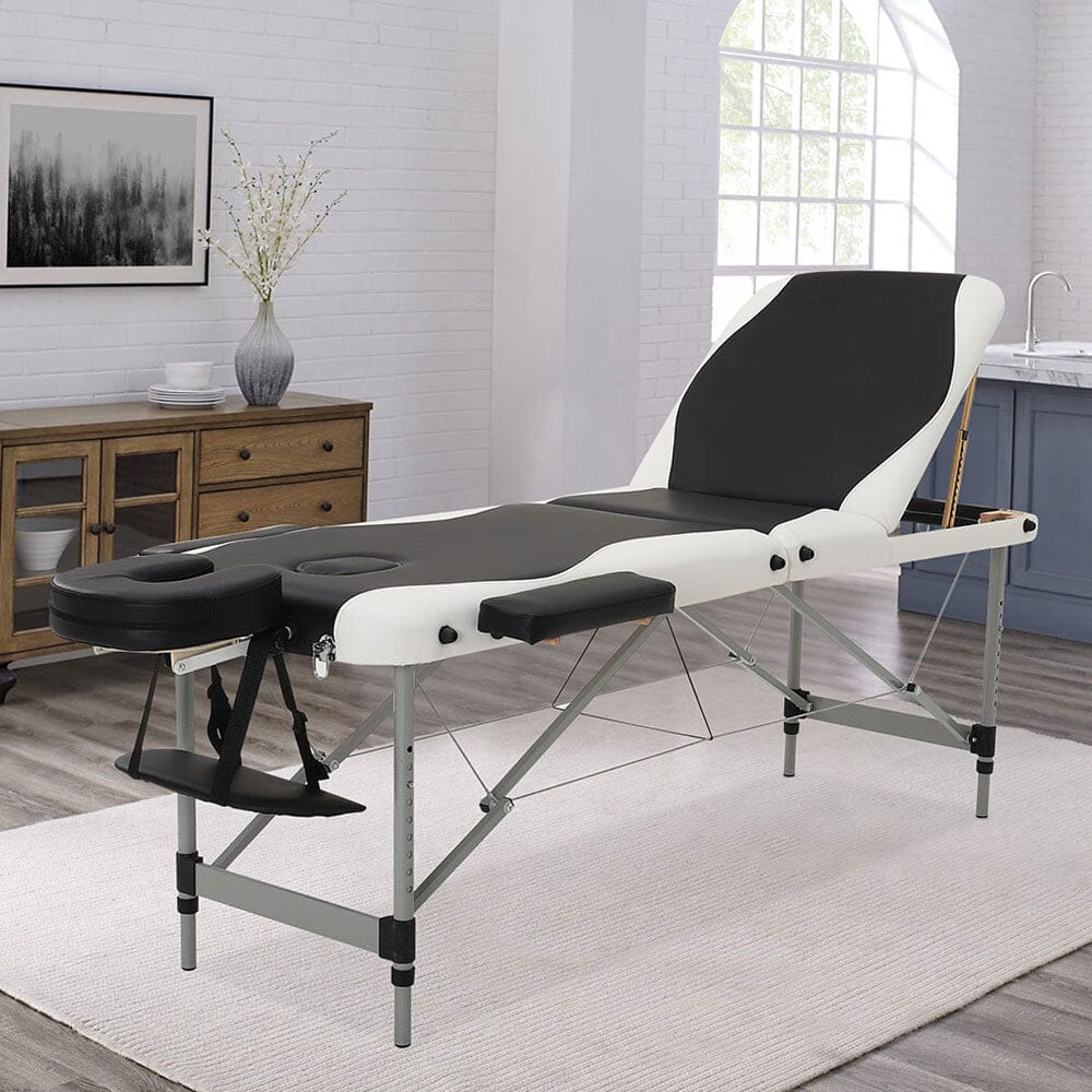 7ft W Black and White Leather Upholstered Adjustable Massage Bed - House Comfort