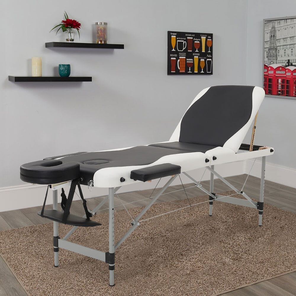 7ft W Black and White Leather Upholstered Adjustable Massage Bed - House Comfort