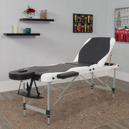 7ft W Black and White Leather Upholstered Adjustable Massage Bed - House Comfort