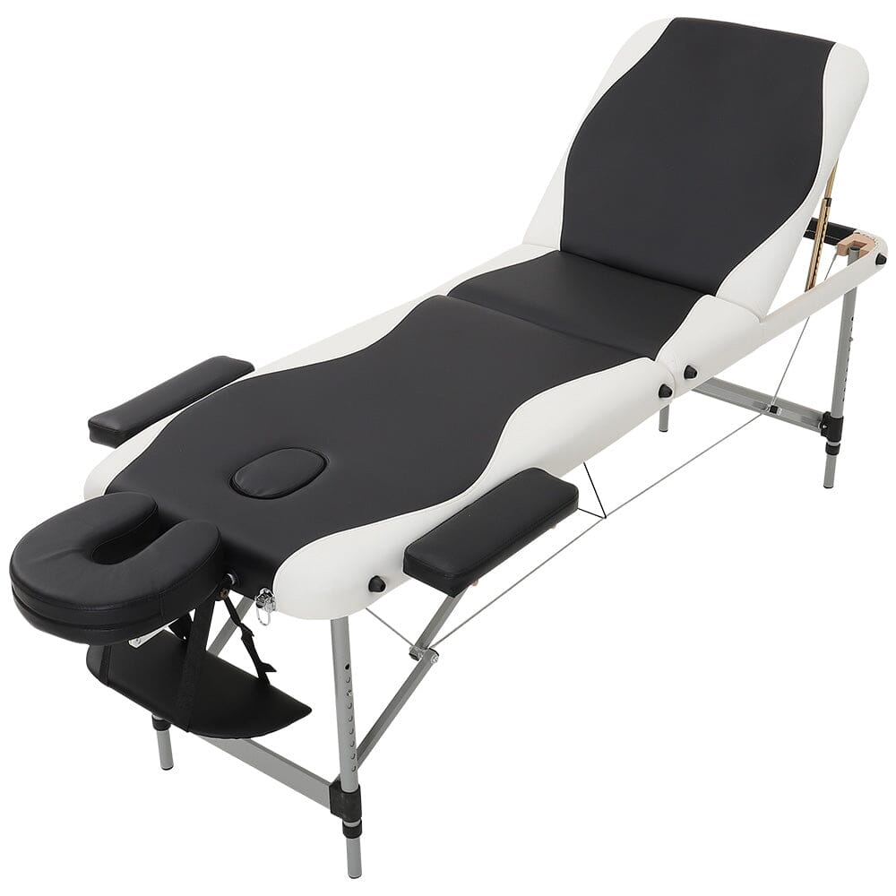 7ft W Black and White Leather Upholstered Adjustable Massage Bed - House Comfort