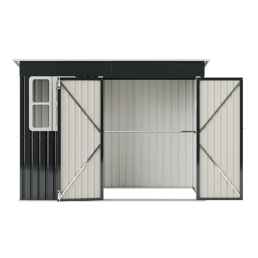 7X4ft/8.5X5.5ft/10x8ft Charcoal Black Storage Shed with Double Doors and Grid Window - House Comfort