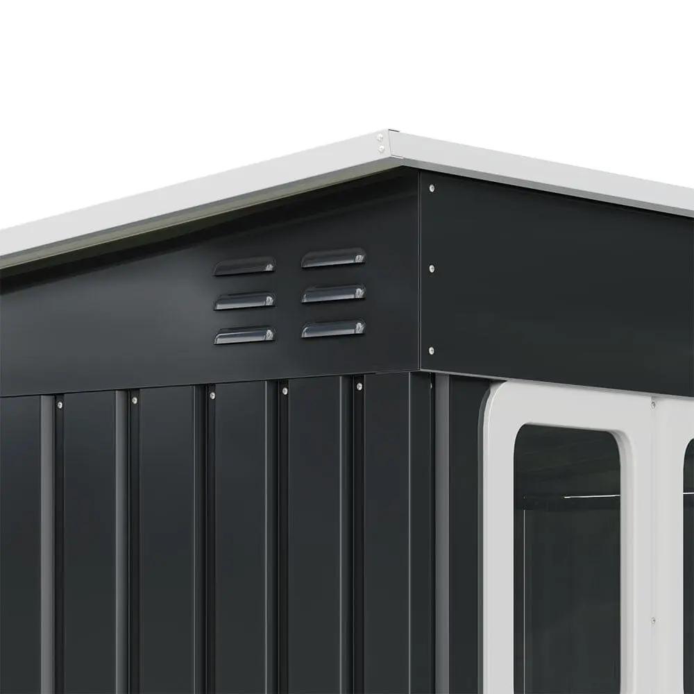 7X4ft/8.5X5.5ft/10x8ft Charcoal Black Storage Shed with Double Doors and Grid Window - House Comfort