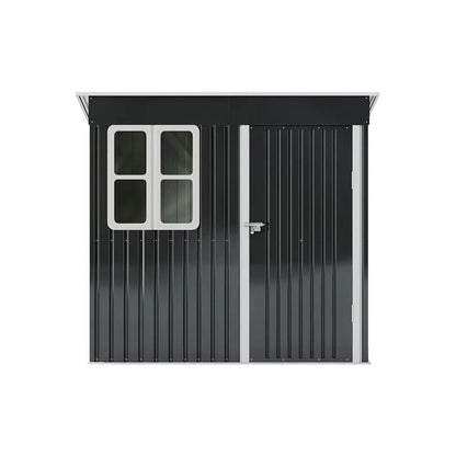 7X4ft/8.5X5.5ft/10x8ft Charcoal Black Storage Shed with Double Doors and Grid Window - House Comfort