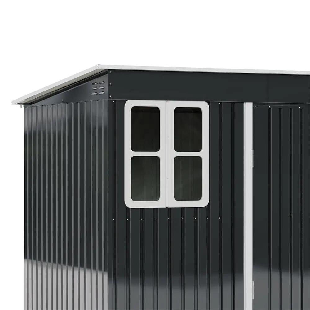 7X4ft/8.5X5.5ft/10x8ft Charcoal Black Storage Shed with Double Doors and Grid Window - House Comfort
