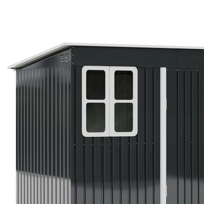 7X4ft/8.5X5.5ft/10x8ft Charcoal Black Storage Shed with Double Doors and Grid Window - House Comfort