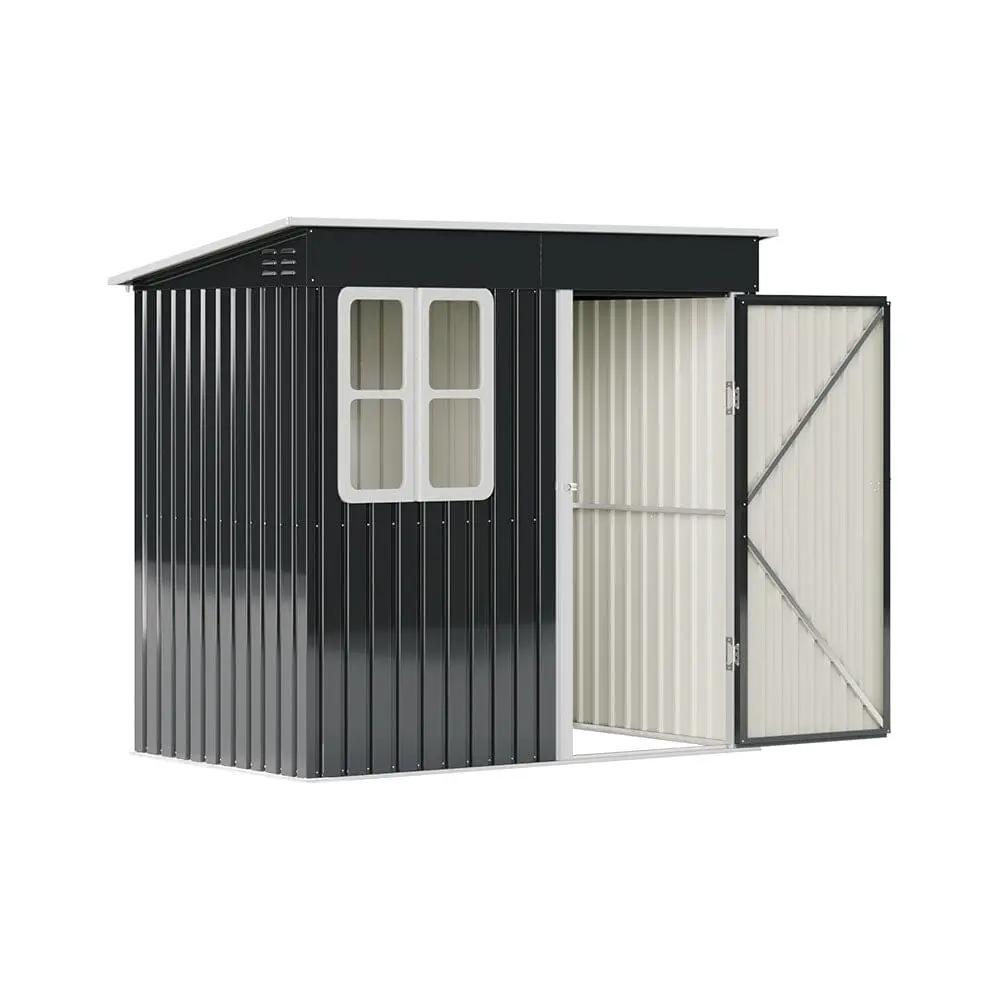 7X4ft/8.5X5.5ft/10x8ft Charcoal Black Storage Shed with Double Doors and Grid Window - House Comfort