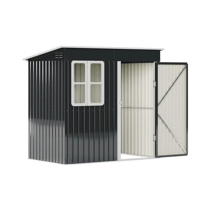 7X4ft/8.5X5.5ft/10x8ft Charcoal Black Storage Shed with Double Doors and Grid Window - House Comfort