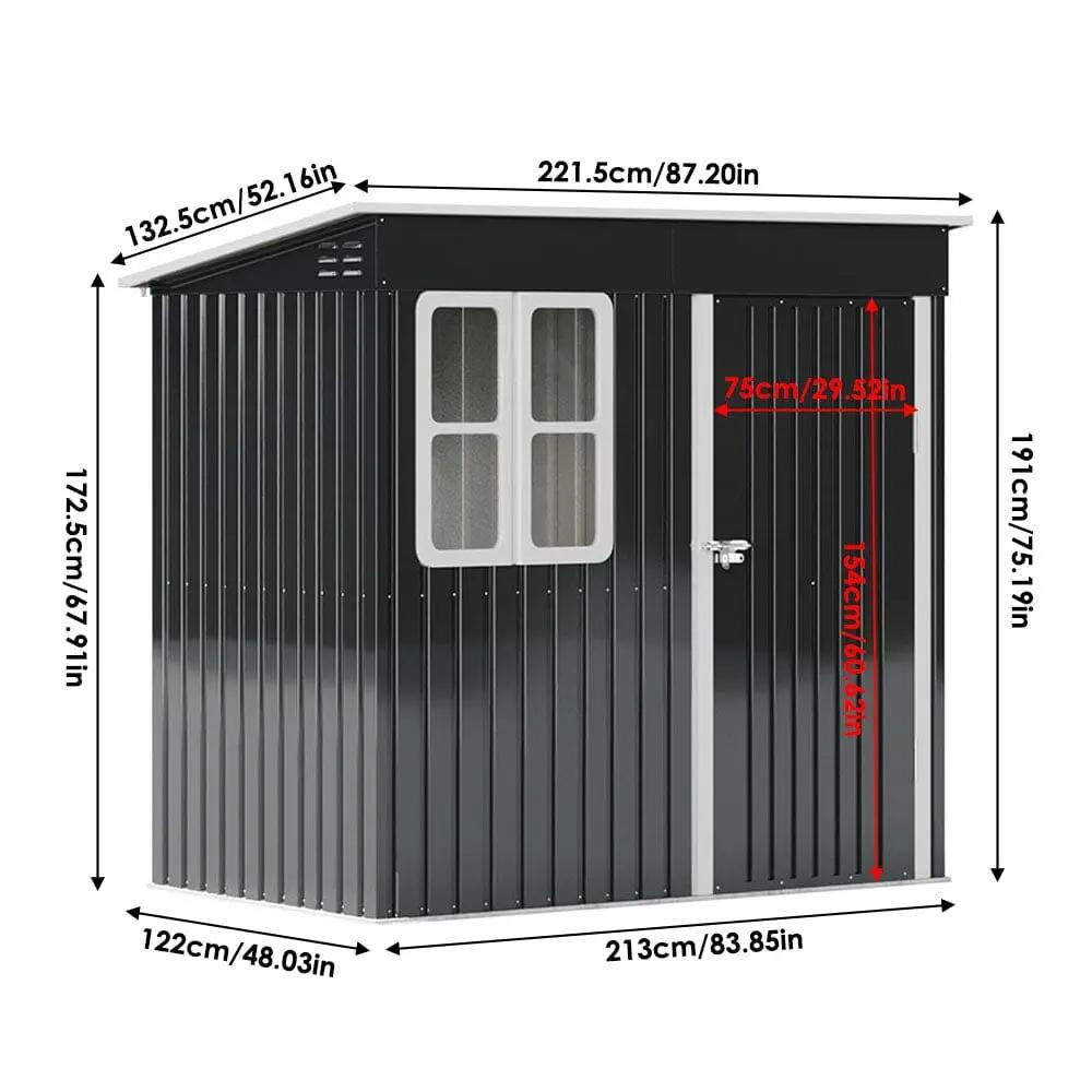 7X4ft/8.5X5.5ft/10x8ft Charcoal Black Storage Shed with Double Doors and Grid Window - House Comfort