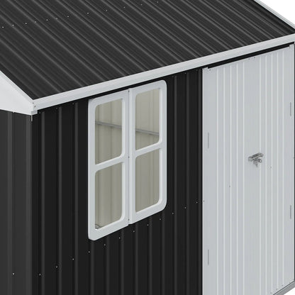 7X4ft/8.5X5.5ft/10x8ft Charcoal Black Storage Shed with Double Doors and Grid Window - House Comfort