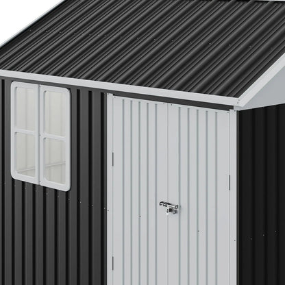 7X4ft/8.5X5.5ft/10x8ft Charcoal Black Storage Shed with Double Doors and Grid Window - House Comfort
