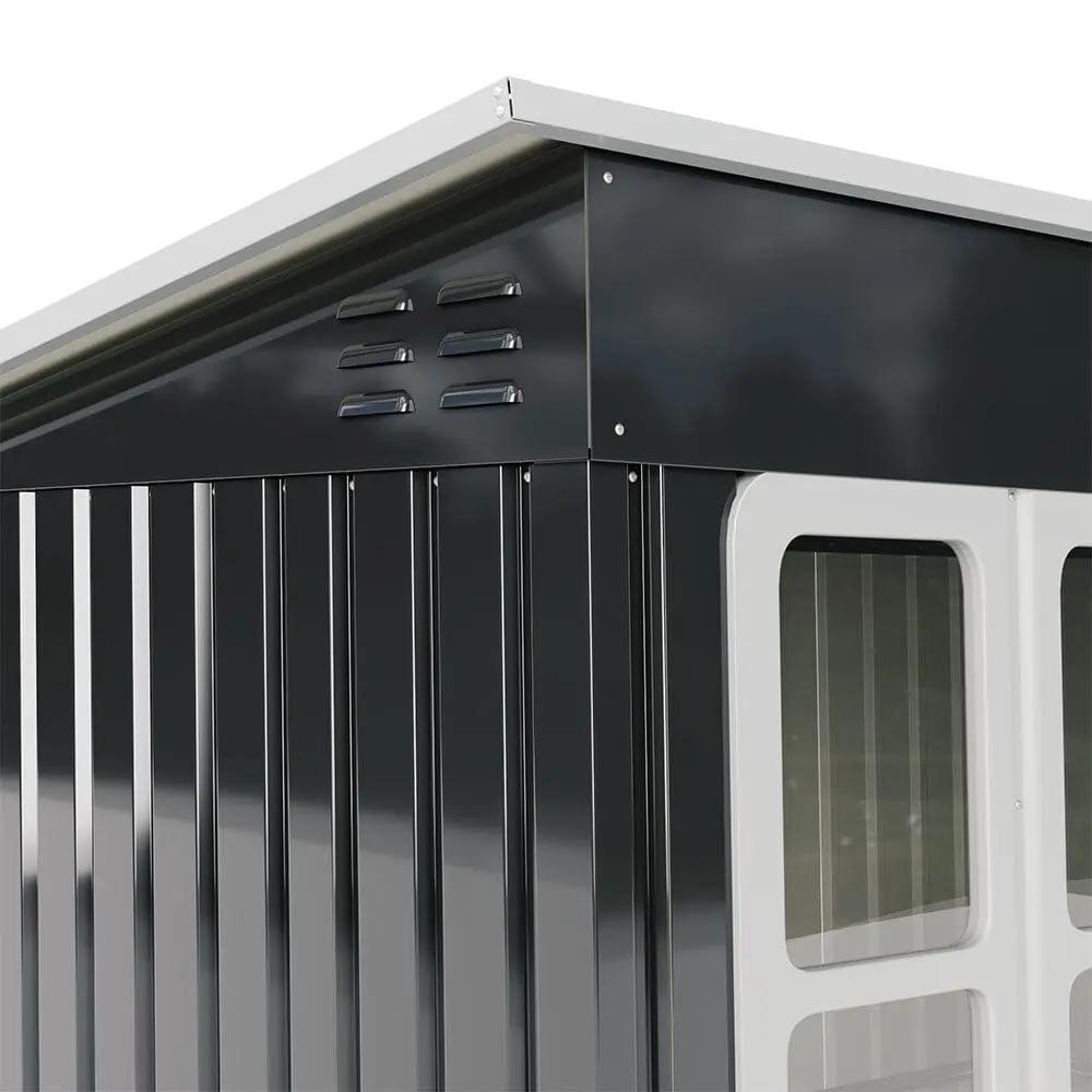 7X4ft/8.5X5.5ft/10x8ft Charcoal Black Storage Shed with Double Doors and Grid Window - House Comfort