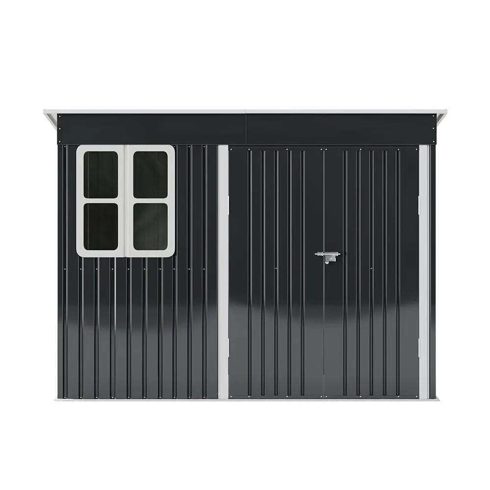 7X4ft/8.5X5.5ft/10x8ft Charcoal Black Storage Shed with Double Doors and Grid Window - House Comfort