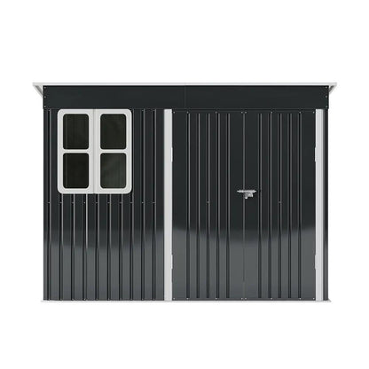 7X4ft/8.5X5.5ft/10x8ft Charcoal Black Storage Shed with Double Doors and Grid Window - House Comfort