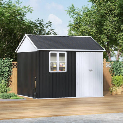 7X4ft/8.5X5.5ft/10x8ft Charcoal Black Storage Shed with Double Doors and Grid Window - House Comfort