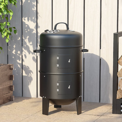 80 cm H 3 in 1 BBQ Charcoal Grill 3 Tier Smoker - House Comfort