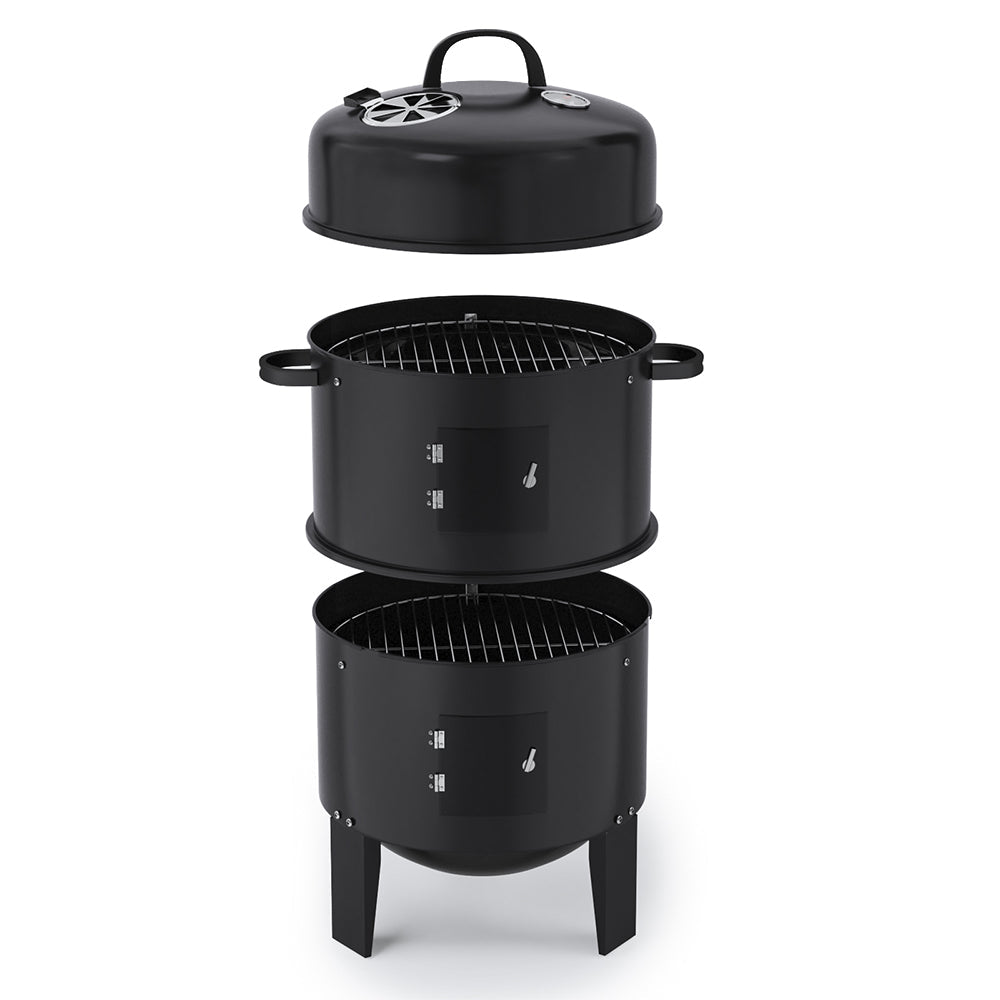 80 cm H 3 in 1 BBQ Charcoal Grill 3 Tier Smoker - House Comfort