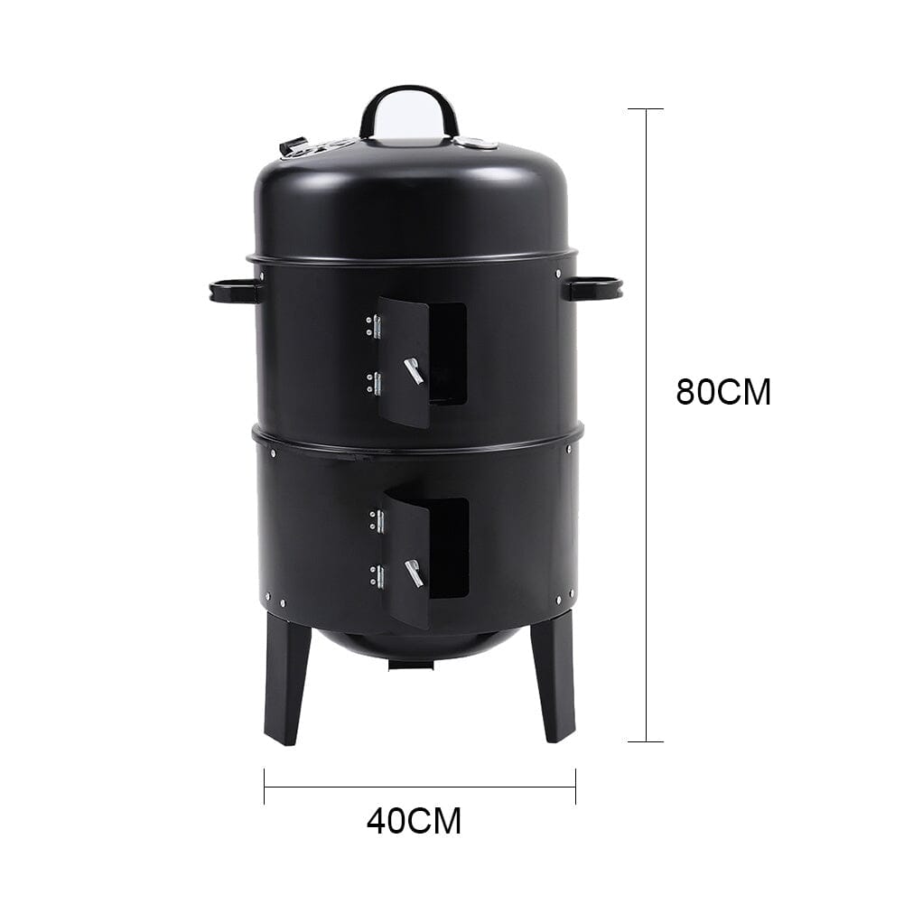 80 cm H 3 in 1 BBQ Charcoal Grill 3 Tier Smoker - House Comfort