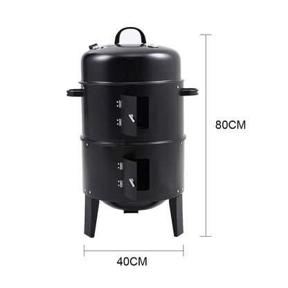 80 cm H 3 in 1 BBQ Charcoal Grill 3 Tier Smoker - House Comfort