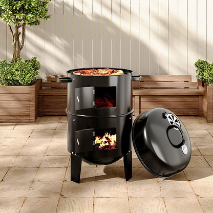 80 cm H 3 in 1 BBQ Charcoal Grill 3 Tier Smoker - House Comfort
