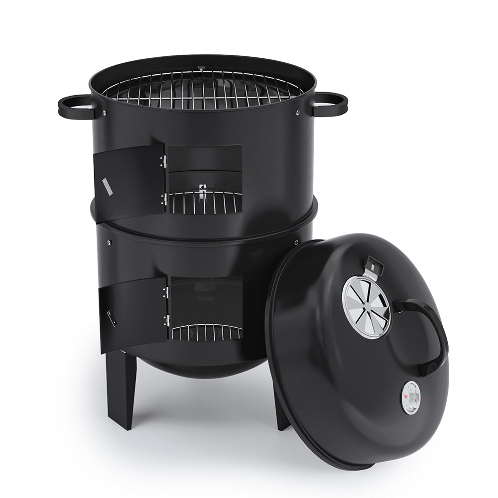 80 cm H 3 in 1 BBQ Charcoal Grill 3 Tier Smoker - House Comfort
