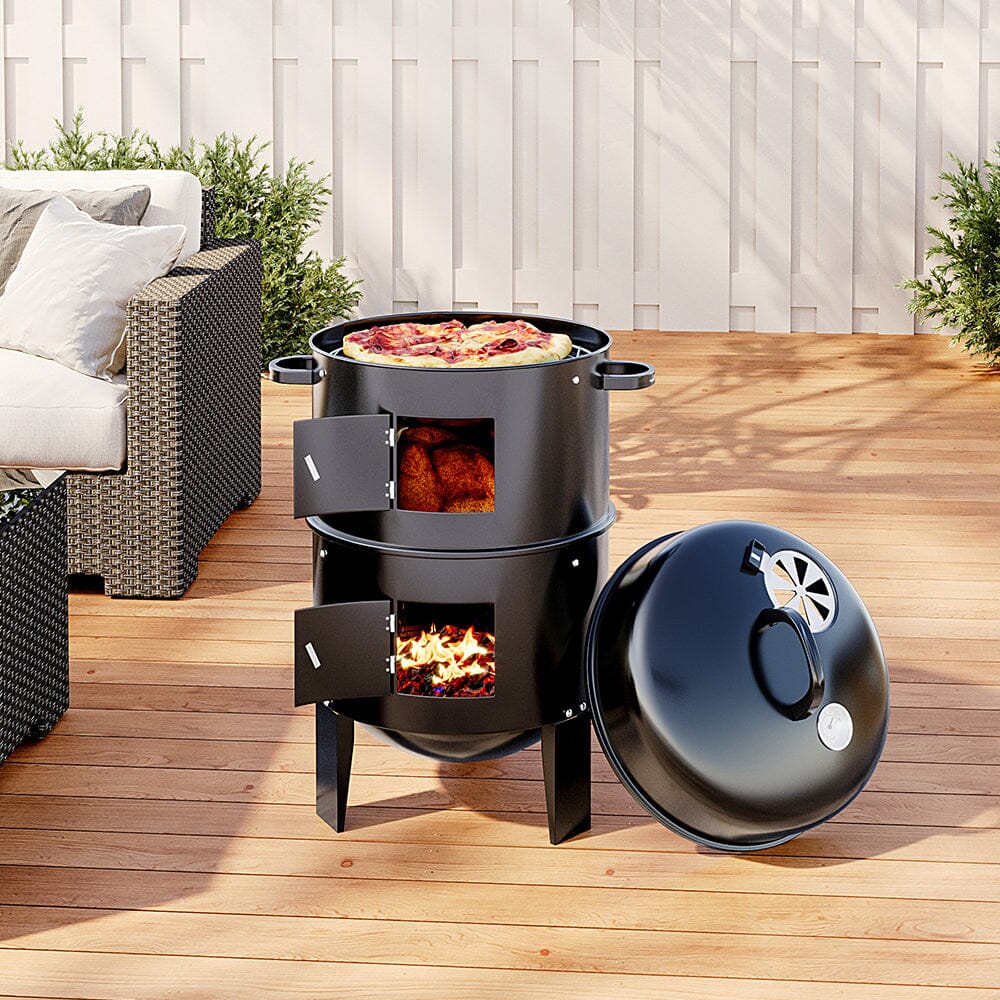 80 cm H 3 in 1 BBQ Charcoal Grill 3 Tier Smoker - House Comfort