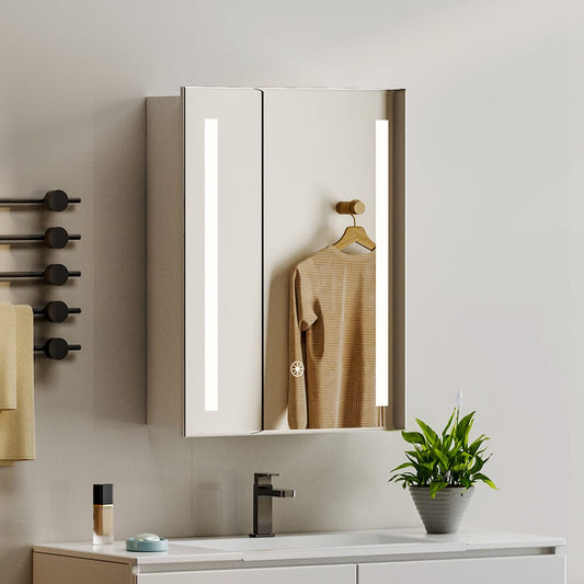 80cm Height LED Bathroom Mirror Cabinet with Shelves Socket - House Comfort