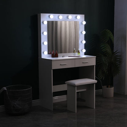 80cm W New Hollywood Dressing Table Set with Large Lighted Mirror - House Comfort