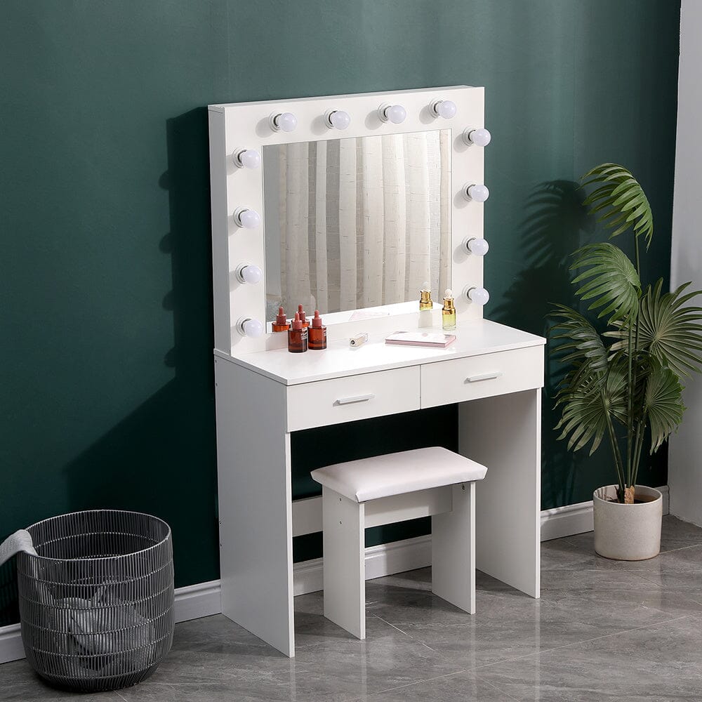 80cm W New Hollywood Dressing Table Set with Large Lighted Mirror - House Comfort
