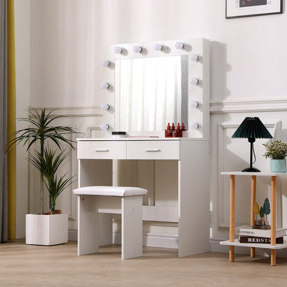 80cm W New Hollywood Dressing Table Set with Large Lighted Mirror - House Comfort