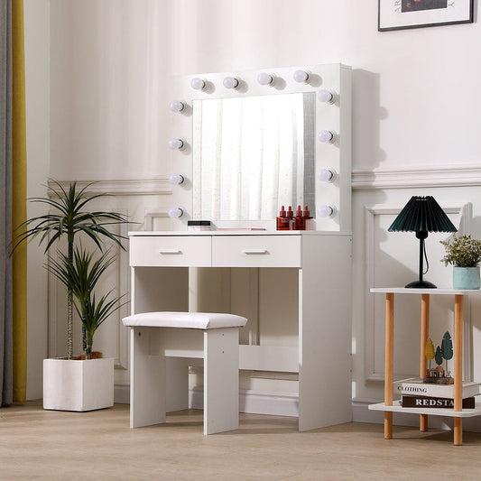 80cm W New Hollywood Dressing Table Set with Large Lighted Mirror - House Comfort