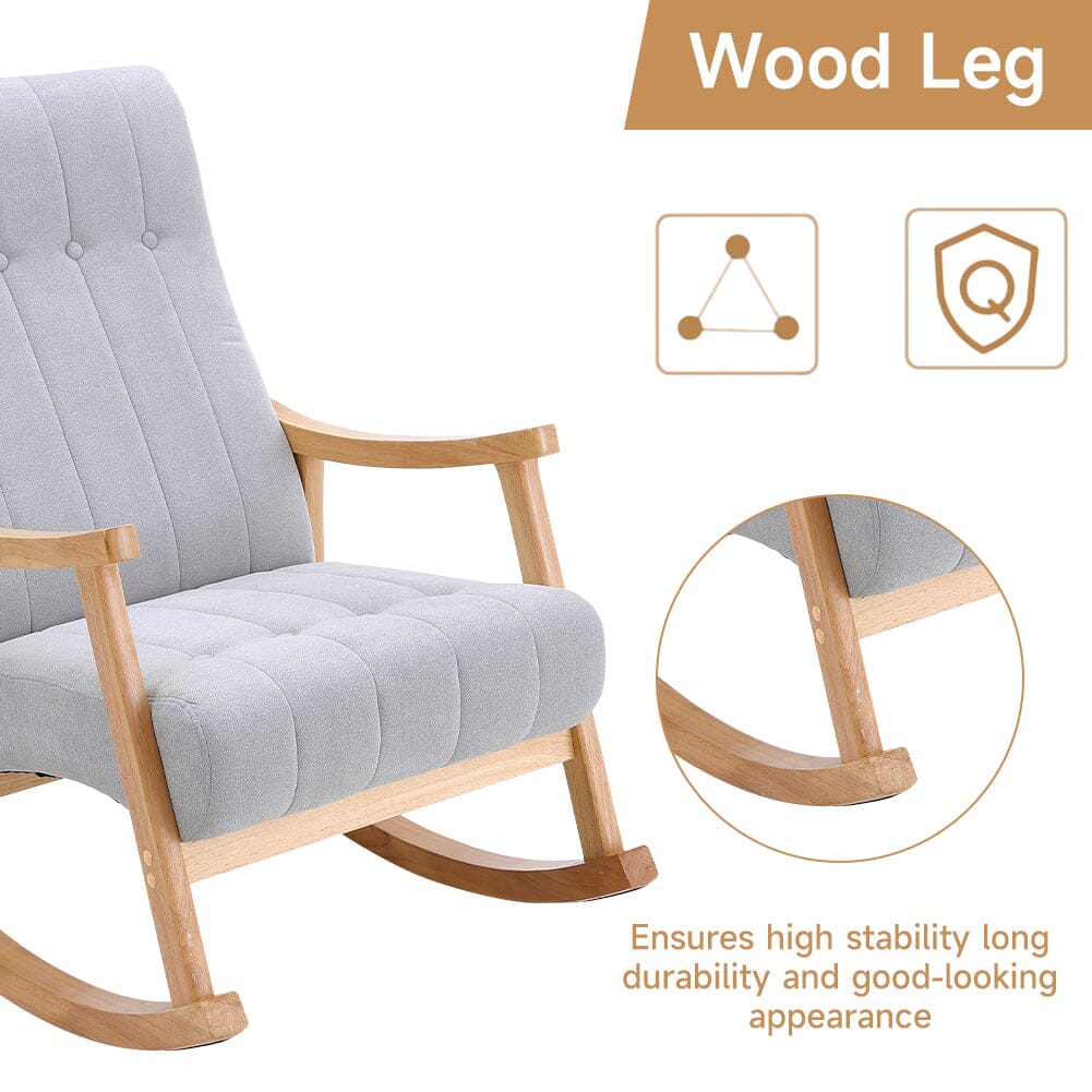 85cm D Solid Wood Rocking Chair with Velvet Upholstered - House Comfort