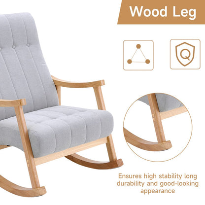 85cm D Solid Wood Rocking Chair with Velvet Upholstered - House Comfort